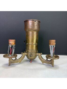 Vintage Art Nouveau 3-Arm Brass Torchiere Cluster Lamp For Parts Or Restoration
